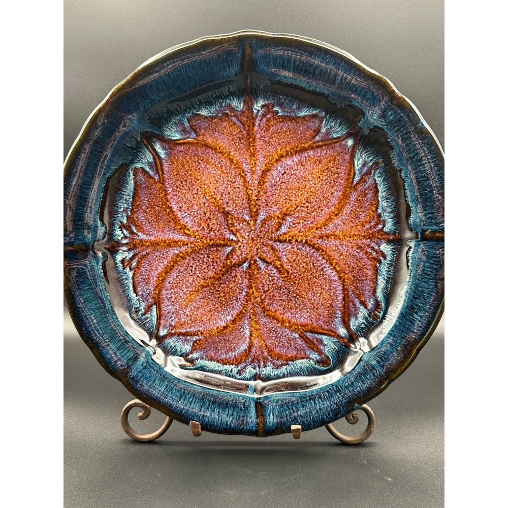 Bill Campbell Pottery 13" Decorative Plate Signed Crystalline Glaze Blue Copper